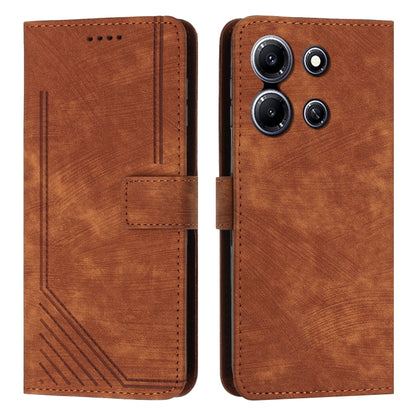 For Infinix Note 30i Skin Feel Stripe Pattern Leather Phone Case with Lanyard(Brown) - Infinix Cases by buy2fix | Online Shopping UK | buy2fix