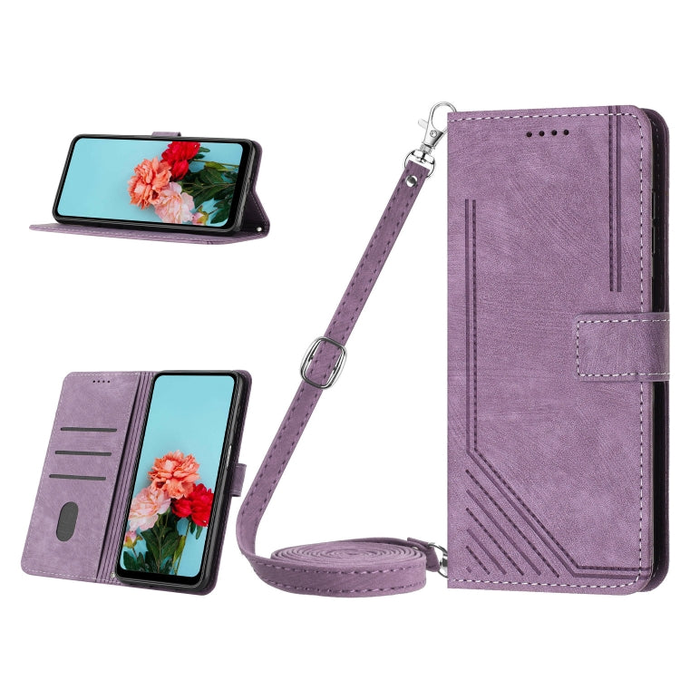 For Infinix Note 30 Pro Skin Feel Stripe Pattern Leather Phone Case with Lanyard(Purple) - Infinix Cases by buy2fix | Online Shopping UK | buy2fix