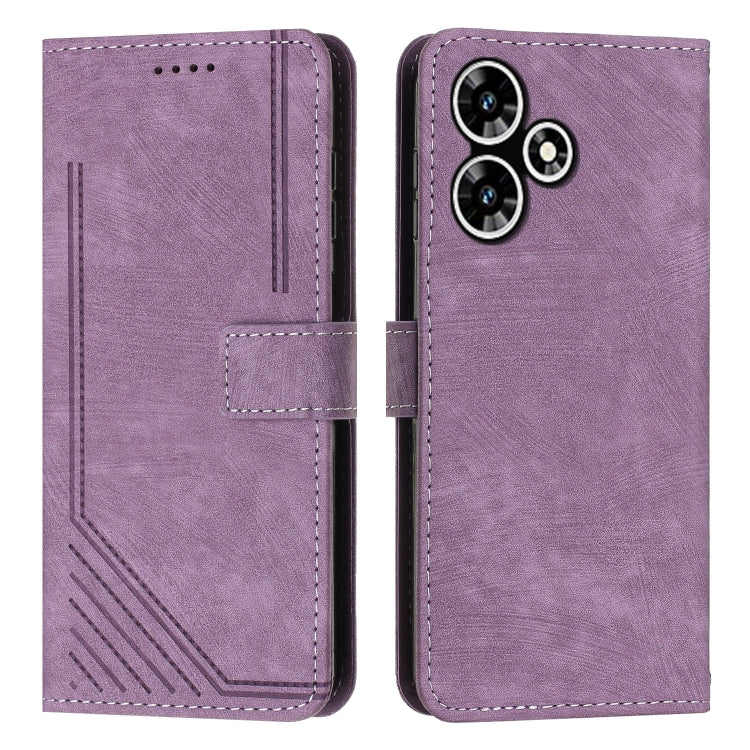 For Infinix Hot 30 Play NFC Skin Feel Stripe Pattern Leather Phone Case with Lanyard(Purple) - Infinix Cases by buy2fix | Online Shopping UK | buy2fix