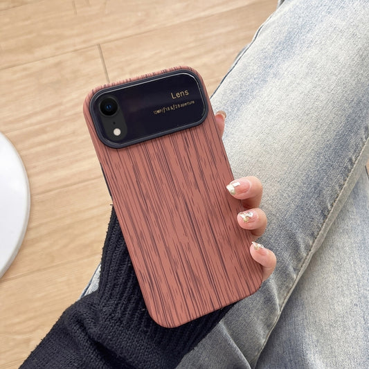 For iPhone XR Wood Grain TPU Phone Case with Lens Film(Brown) - More iPhone Cases by buy2fix | Online Shopping UK | buy2fix