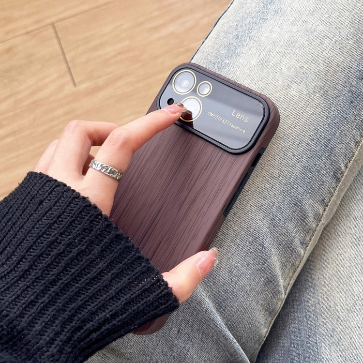 For iPhone 14 Wood Grain TPU Phone Case with Lens Film(Khaki) - iPhone 14 Cases by buy2fix | Online Shopping UK | buy2fix