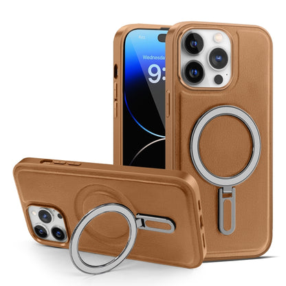 For iPhone 14 Pro Max MagSafe Magnetic Holder Phone Case(Brown) - iPhone 14 Pro Max Cases by buy2fix | Online Shopping UK | buy2fix