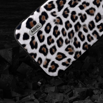 For iPhone 14 Plus ABEEL Black Edge Leopard Phone Case(Silver Leopard) - iPhone 14 Plus Cases by buy2fix | Online Shopping UK | buy2fix