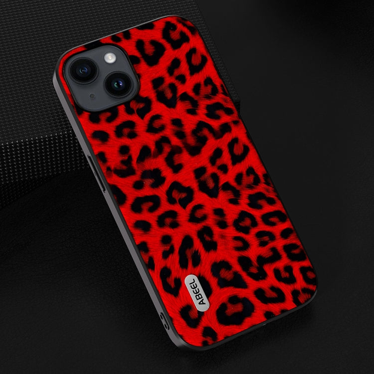 For iPhone 14 ABEEL Black Edge Leopard Phone Case(Red Leopard) - iPhone 14 Cases by buy2fix | Online Shopping UK | buy2fix