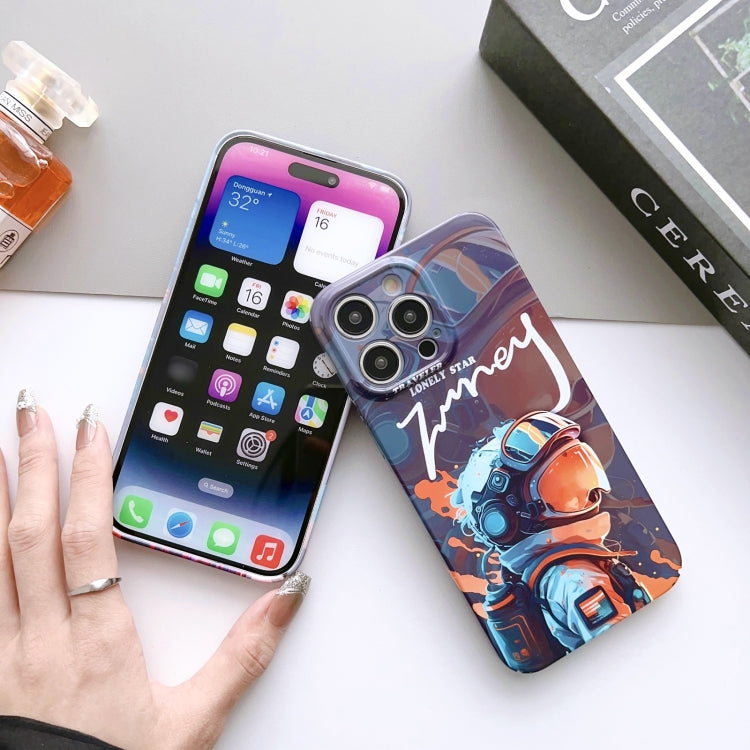 For iPhone 14 Pro Painted Pattern Precise Hole PC Phone Case(Orange White Astronaut) - iPhone 14 Pro Cases by buy2fix | Online Shopping UK | buy2fix