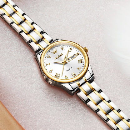 OLEVS 5563 Women Luminous Waterproof Quartz Watch(White + Gold) - Metal Strap Watches by OLEVS | Online Shopping UK | buy2fix