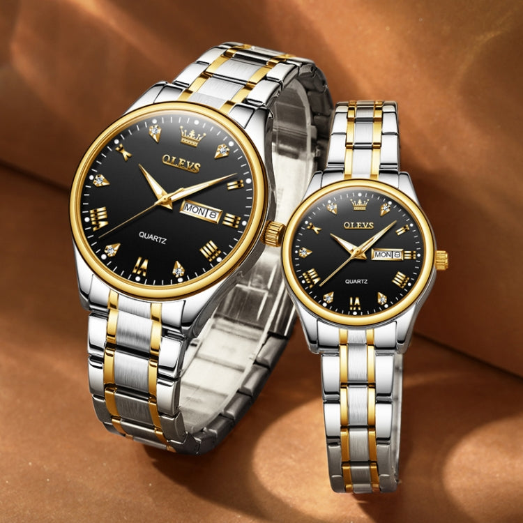 1pair OLEVS 5563 Couple Luminous Waterproof Quartz Watch(Black + Gold) - Couple Watches by OLEVS | Online Shopping UK | buy2fix