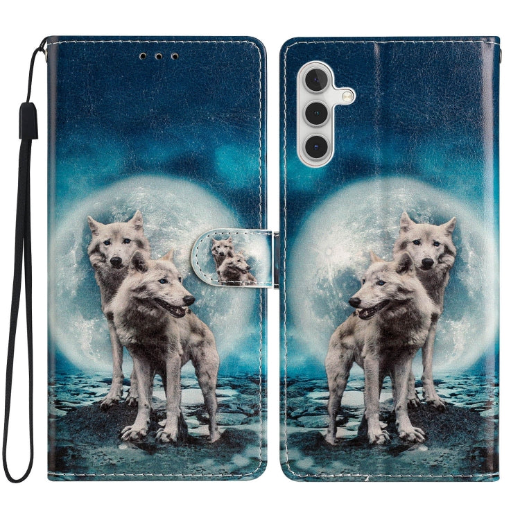 For Samsung Galaxy A25 5G Colored Drawing Leather Phone Case(Twin Wolves) - Galaxy Phone Cases by buy2fix | Online Shopping UK | buy2fix