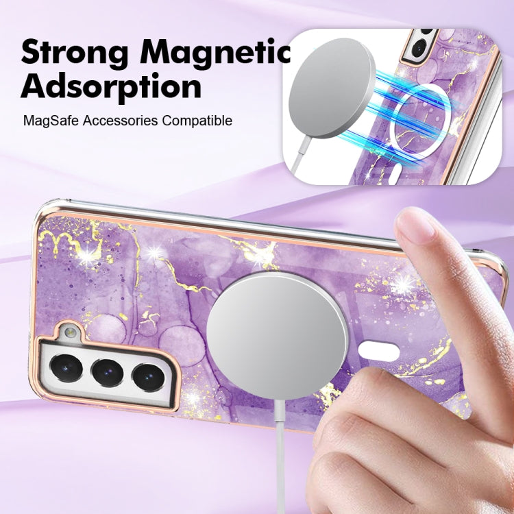 For Samsung Galaxy S21 FE 5G Marble Pattern Dual-side IMD Magsafe TPU Phone Case(Purple 002) - Galaxy Phone Cases by buy2fix | Online Shopping UK | buy2fix