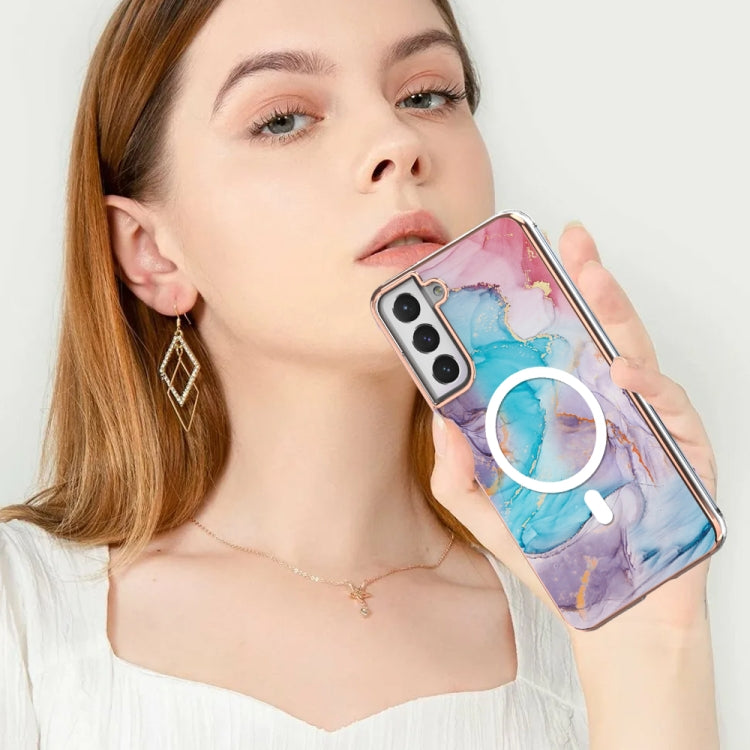 For Samsung Galaxy S21 FE 5G Marble Pattern Dual-side IMD Magsafe TPU Phone Case(Blue Marble) - Galaxy Phone Cases by buy2fix | Online Shopping UK | buy2fix