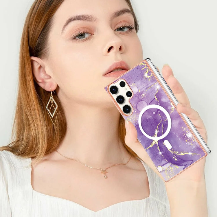 For Samsung Galaxy S23 Ultra 5G Marble Pattern Dual-side IMD Magsafe TPU Phone Case(Purple 002) - Galaxy S23 Ultra 5G Cases by buy2fix | Online Shopping UK | buy2fix