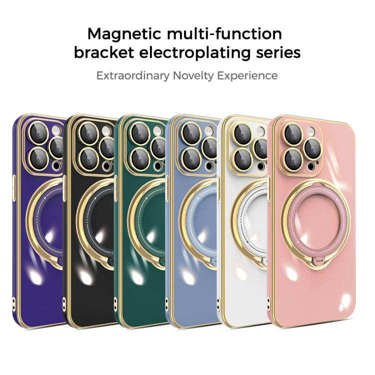 For iPhone 15 Pro Multifunction Electroplating MagSafe Holder Phone Case(Dark Purple) - iPhone 15 Pro Cases by buy2fix | Online Shopping UK | buy2fix