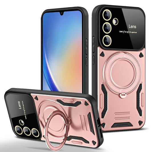 For Samsung Galaxy A34 5G Large Window MagSafe Holder Phone Case(Rose Gold) - Galaxy Phone Cases by buy2fix | Online Shopping UK | buy2fix