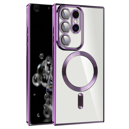 For Samsung Galaxy S20 Ultra CD Texture Plating TPU MagSafe Phone Case with Lens Film(Dark Purple) - Galaxy Phone Cases by buy2fix | Online Shopping UK | buy2fix