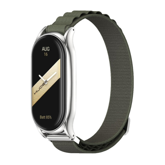 For Xiaomi Mi Band 8 Mijobs Plus Case Nylon Breathable Watch Band(Army Green Silver) - Watch Bands by MIJOBS | Online Shopping UK | buy2fix