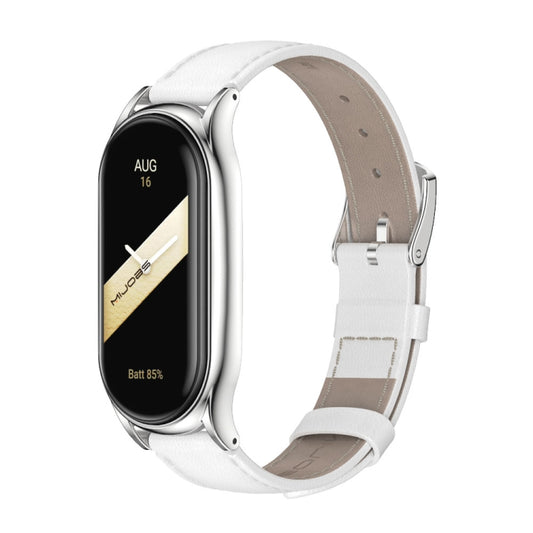 For Xiaomi Mi Band 8 Mijobs Plus Case Genuine Leather Watch Band(White Silver) - Watch Bands by MIJOBS | Online Shopping UK | buy2fix