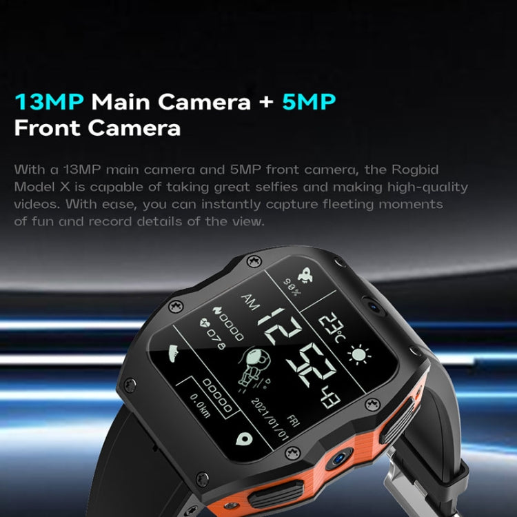 Model X 1.99 inch IP68 Waterproof Android 9.0 4G Dual Cameras Matte Smart Watch, Specification:4GB+128GB(Black Orange) - Android Watch by buy2fix | Online Shopping UK | buy2fix