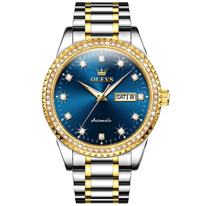 OLEVS 7003 Men Multifunctional Waterproof Mechanical Watch(Gold + Blue) - Metal Strap Watches by OLEVS | Online Shopping UK | buy2fix