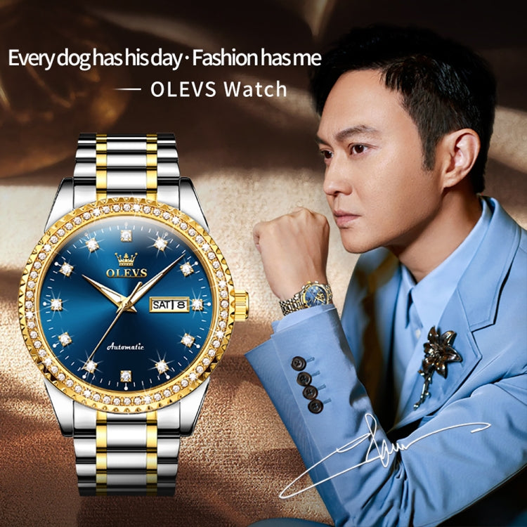 OLEVS 7003 Men Multifunctional Waterproof Mechanical Watch(Gold + Blue) - Metal Strap Watches by OLEVS | Online Shopping UK | buy2fix