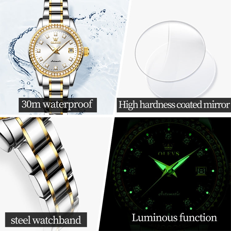 OLEVS 7003 Women Multifunctional Waterproof Mechanical Watch(Gold + White) - Metal Strap Watches by OLEVS | Online Shopping UK | buy2fix