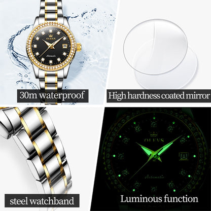 OLEVS 7003 Women Multifunctional Waterproof Mechanical Watch(Gold + Black) - Metal Strap Watches by OLEVS | Online Shopping UK | buy2fix