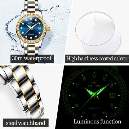 OLEVS 7003 Women Multifunctional Waterproof Mechanical Watch(Gold + Blue) - Metal Strap Watches by OLEVS | Online Shopping UK | buy2fix