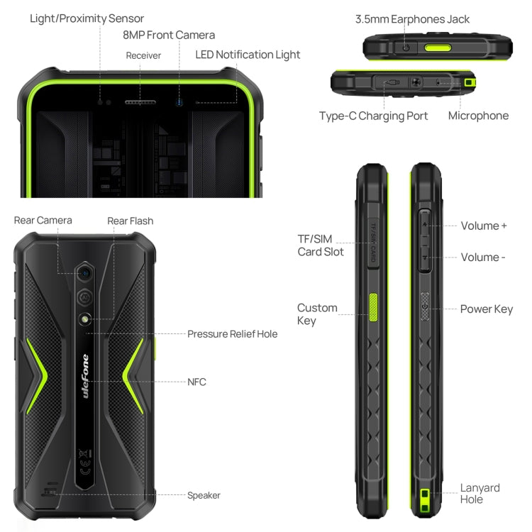 [HK Warehouse] Ulefone Armor X12 Pro, 4GB+64GB, IP68/IP69K Rugged Phone, 5.45 inch Android 13 MediaTek Helio G36 Octa Core, Network: 4G, NFC(Less Green) - Ulefone by Ulefone | Online Shopping UK | buy2fix