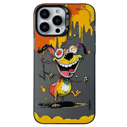 For iPhone 15 Pro Max Double Layer Color Silver Series Animal Oil Painting Phone Case(Dance Dog) - iPhone 15 Pro Max Cases by buy2fix | Online Shopping UK | buy2fix