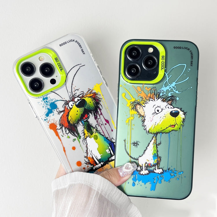 For iPhone 15 Pro Max Double Layer Color Silver Series Animal Oil Painting Phone Case(Robot) - iPhone 15 Pro Max Cases by buy2fix | Online Shopping UK | buy2fix