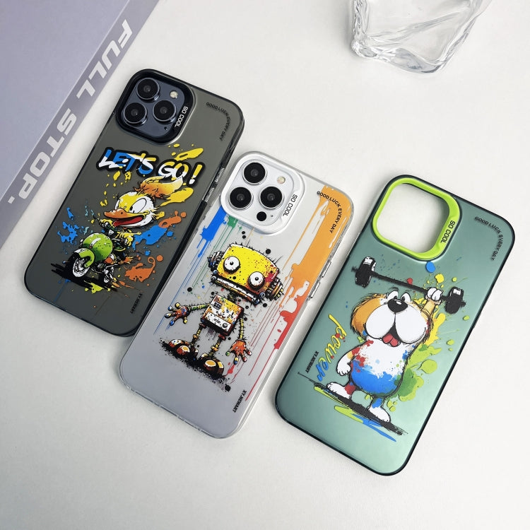 For iPhone 15 Pro Max Double Layer Color Silver Series Animal Oil Painting Phone Case(Happy Mouse) - iPhone 15 Pro Max Cases by buy2fix | Online Shopping UK | buy2fix