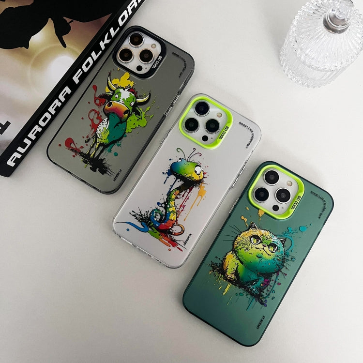 For iPhone 15 Pro Max Double Layer Color Silver Series Animal Oil Painting Phone Case(Zodiac Snake) - iPhone 15 Pro Max Cases by buy2fix | Online Shopping UK | buy2fix