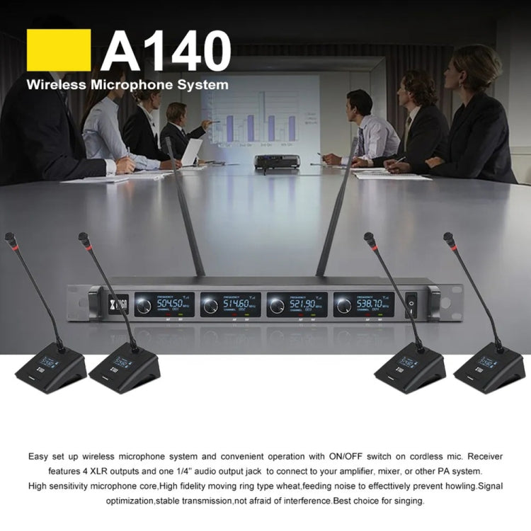 XTUGA A140-C Wireless Microphone System 4-Channel UHF Four Conference Mics(UK Plug) - Microphone by XTUGA | Online Shopping UK | buy2fix