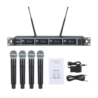 XTUGA A140-H Wireless Microphone System 4 Channel UHF Handheld Microphone(EU Plug) - Microphone by XTUGA | Online Shopping UK | buy2fix