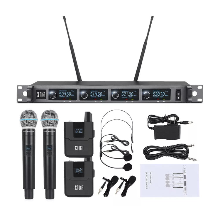XTUGA A140-HB Wireless Microphone System 4 Channel Handheld Lavalier Headset Microphone(US Plug) - Microphone by XTUGA | Online Shopping UK | buy2fix