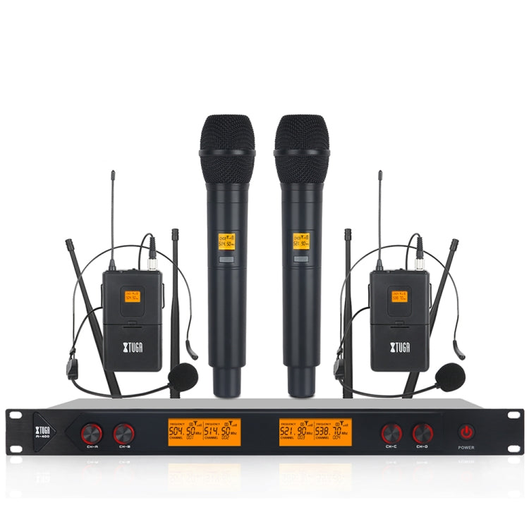 XTUGA A400-HB Professional 4-Channel UHF Wireless Microphone System with 2 Handheld & 2 Headset Microphone(UK Plug) - Microphone by XTUGA | Online Shopping UK | buy2fix