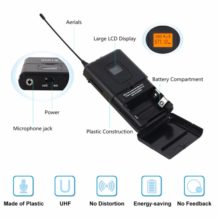 XTUGA A400-HB Professional 4-Channel UHF Wireless Microphone System with 2 Handheld & 2 Headset Microphone(UK Plug) - Microphone by XTUGA | Online Shopping UK | buy2fix