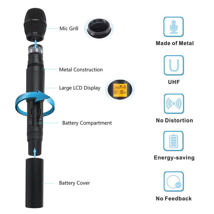 XTUGA A400-HB Professional 4-Channel UHF Wireless Microphone System with 2 Handheld & 2 Headset Microphone(UK Plug) - Microphone by XTUGA | Online Shopping UK | buy2fix