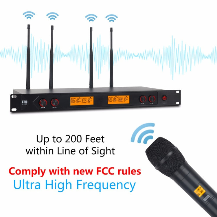 XTUGA A400-HB Professional 4-Channel UHF Wireless Microphone System with 2 Handheld & 2 Headset Microphone(EU Plug) - Microphone by XTUGA | Online Shopping UK | buy2fix