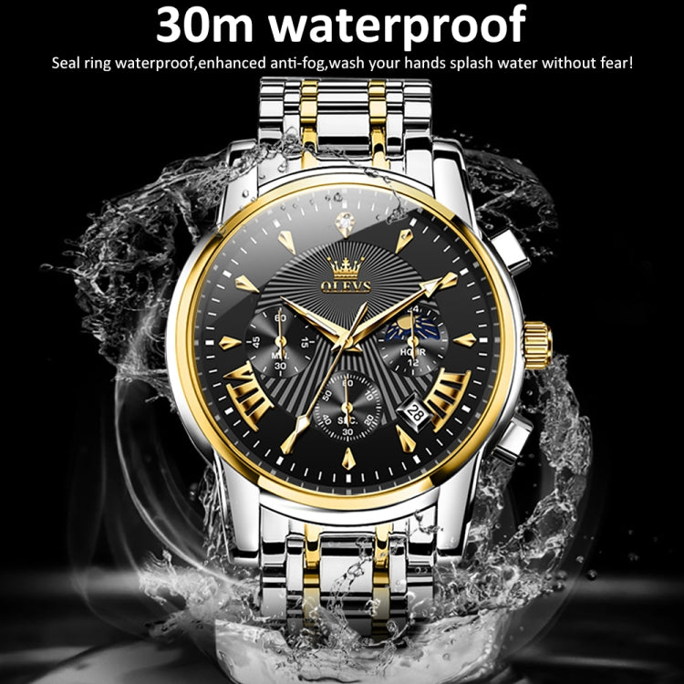 OLEVS 2892 Men Multifunctional Business Waterproof Quartz Watch(Black + Gold) - Metal Strap Watches by OLEVS | Online Shopping UK | buy2fix