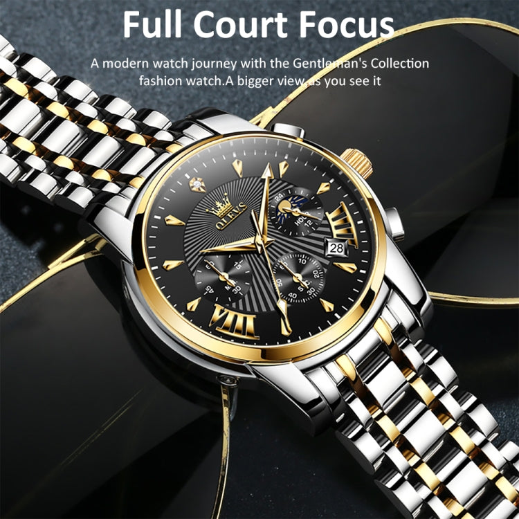 OLEVS 2892 Men Multifunctional Business Waterproof Quartz Watch(Black + Gold) - Metal Strap Watches by OLEVS | Online Shopping UK | buy2fix