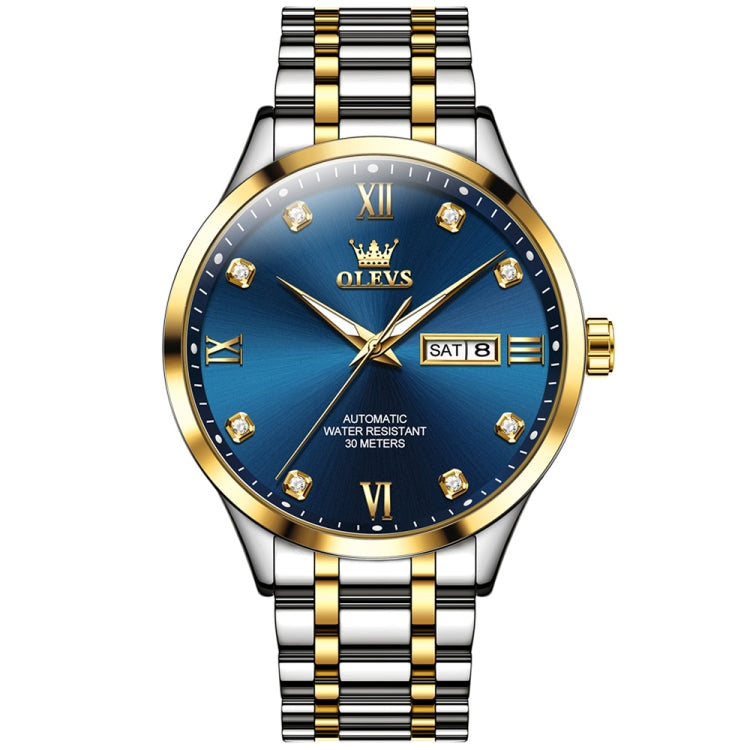 OLEVS 9946 Men Diamond Roman Scale Waterproof Quartz Watch(Blue + Gold) - Metal Strap Watches by OLEVS | Online Shopping UK | buy2fix