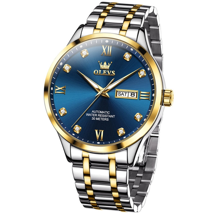 OLEVS 9946 Men Diamond Roman Scale Waterproof Quartz Watch(Blue + Gold) - Metal Strap Watches by OLEVS | Online Shopping UK | buy2fix