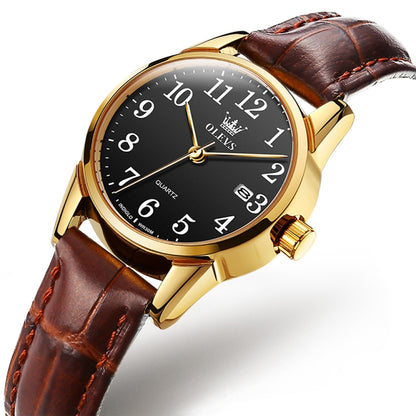 OLEVS 5566 Women Simple Single Calendar Waterproof Quartz Watch(Black) - Leather Strap Watches by OLEVS | Online Shopping UK | buy2fix