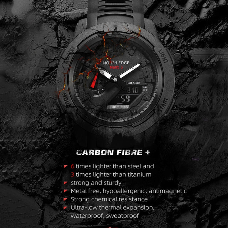 NORTH EDGE MARS3 Outdoor Waterproof Men Carbon Fiber Electronic Sports Watch(Black) - Sport Watches by NORTH EDGE | Online Shopping UK | buy2fix