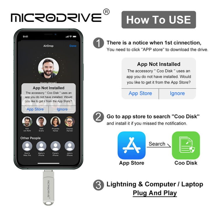 MicroDrive 2 In 1  8 Pin + USB 2.0 Portable Metal USB Flash Disk, Capacity:256GB(Silver) - USB Flash Drives by MICRODRIVE | Online Shopping UK | buy2fix