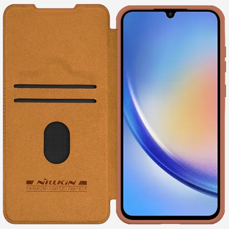 For Samsung Galaxy A35 NILLKIN QIN Series Pro Sliding Camera Cover Design Leather Phone Case(Brown) - Galaxy Phone Cases by NILLKIN | Online Shopping UK | buy2fix