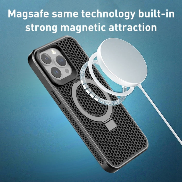 For iPhone 15 Pro Max Skin Feel PC+TPU Cooling Magnetic Magsafe Phone Case with Stand(Black) - iPhone 15 Pro Max Cases by buy2fix | Online Shopping UK | buy2fix