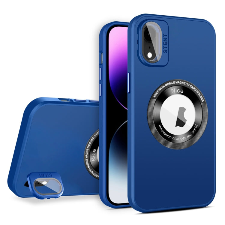 For iPhone XR Skin Feel Magnifier MagSafe Lens Holder Phone Case(Royal Blue) - More iPhone Cases by buy2fix | Online Shopping UK | buy2fix