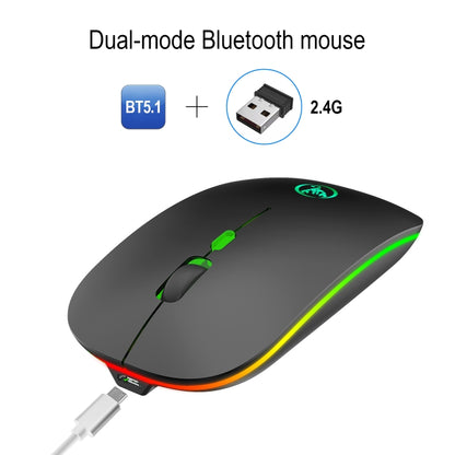 HXSJ T18 2.4GHZ 1600dpi Dual-mode Light-emitting Wireless Mouse USB + Bluetooth 5.1 Rechargeable - Wireless Mice by HXSJ | Online Shopping UK | buy2fix