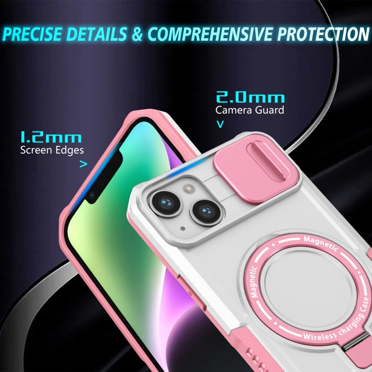 For iPhone 15 Plus Sliding Camshield Magsafe Holder TPU Hybrid PC Phone Case(Pink White) - iPhone 15 Plus Cases by buy2fix | Online Shopping UK | buy2fix